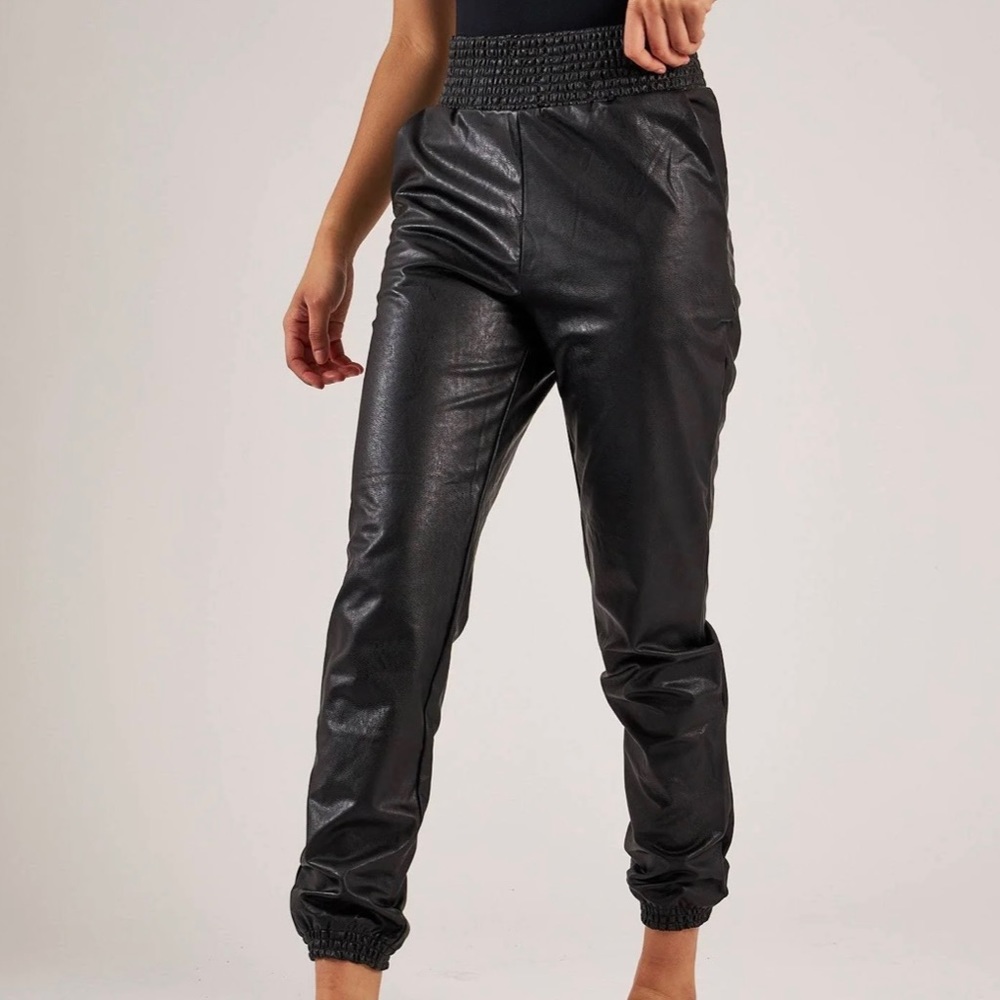 Commando x revolve black faux leather joggers